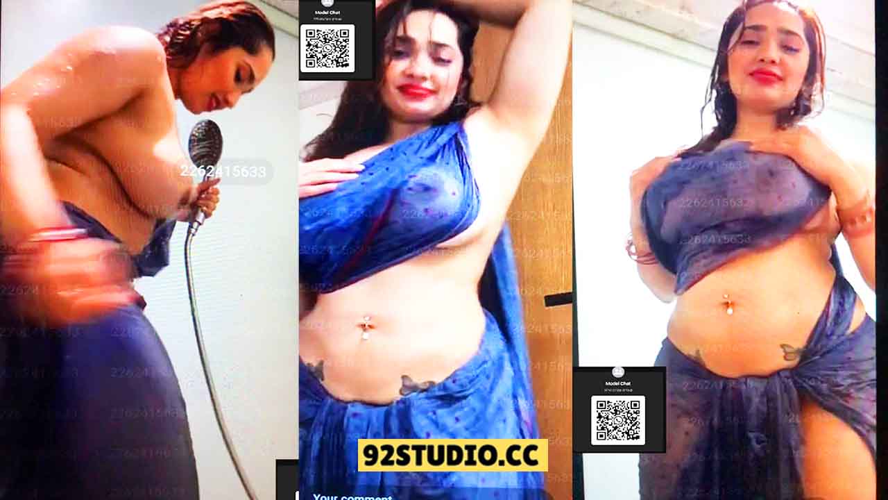 Aditi Mistry Nude Boobs N!pples Expose in Wet Blue Saree – P02